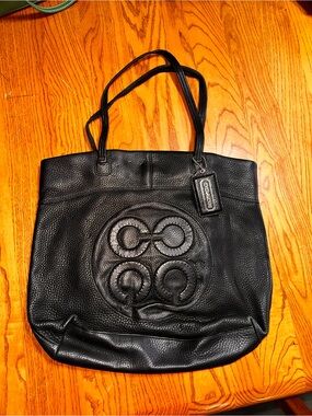 COACH Black Pebbled Leather Tote with Raised Signature Emblem
